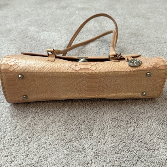 Brahmin Satchel | tan Embossed Leather | Structured Top Handle Bag - Picture 5 of 13